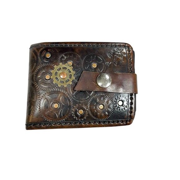 Vintage Steampunk Brown Leather Mens Wallet - Picture 1 of 12